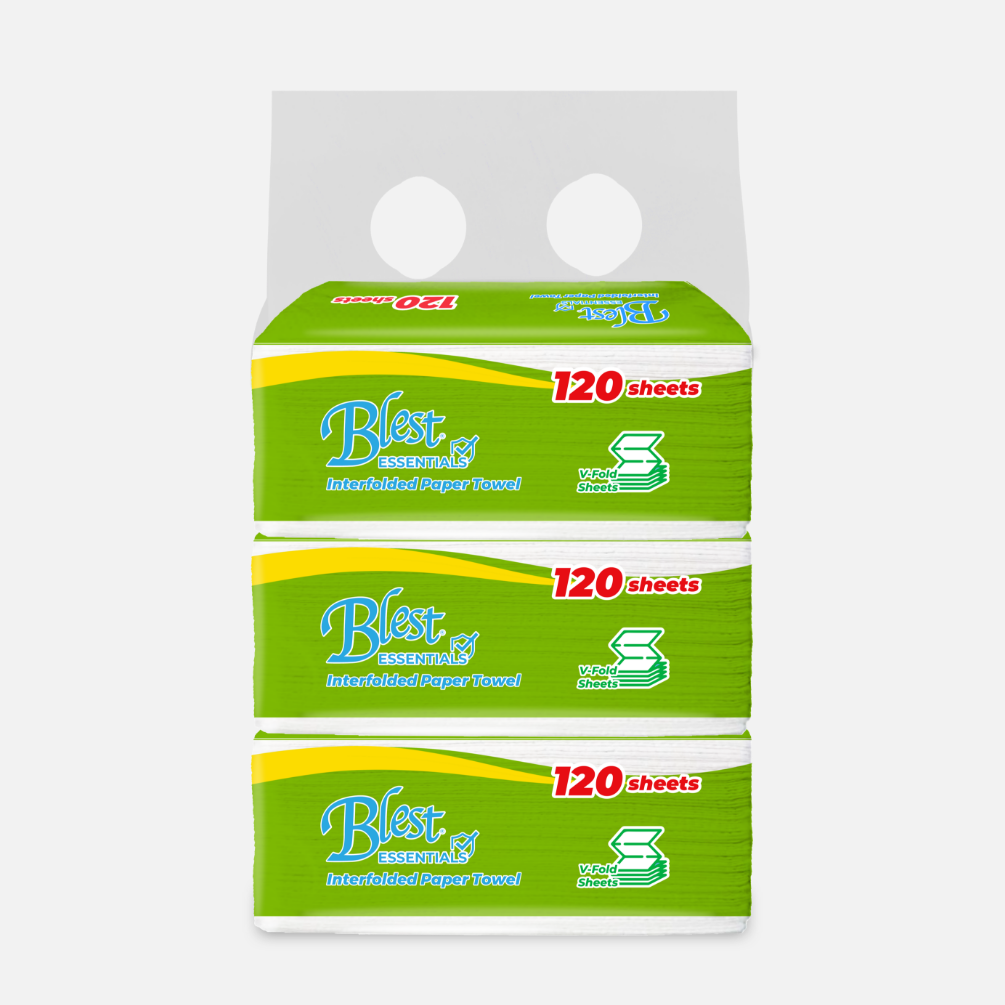 Blest Essential Interfolded Paper Towels 120 Sheets x 3 Packs Polybag (360 Sheets)