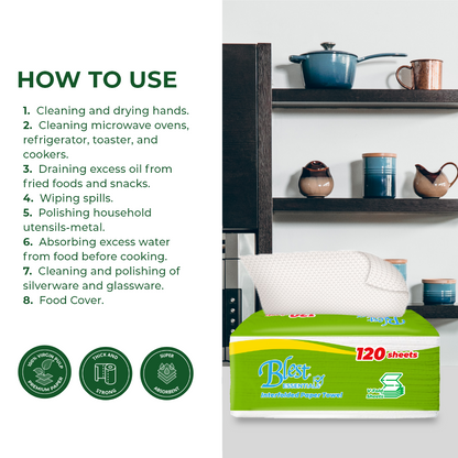 Blest Essential Interfolded Paper Towels 120 Sheets x 3 Packs Polybag (360 Sheets)