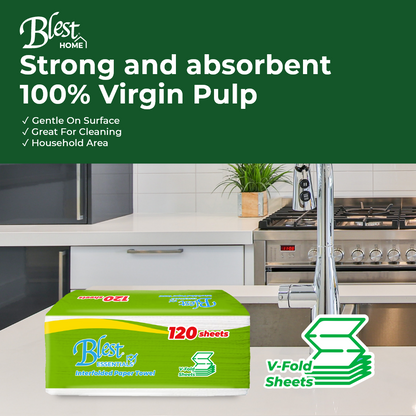Blest Essential Interfolded Paper Towels 120 Sheets x 3 Packs Polybag (360 Sheets)