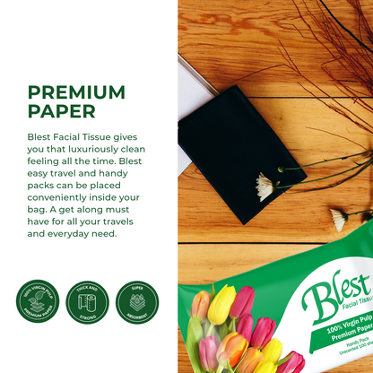 Blest Facial Tissue Travel Pack 2 Ply 70 Pulls x 4 Packs (280 Pulls)