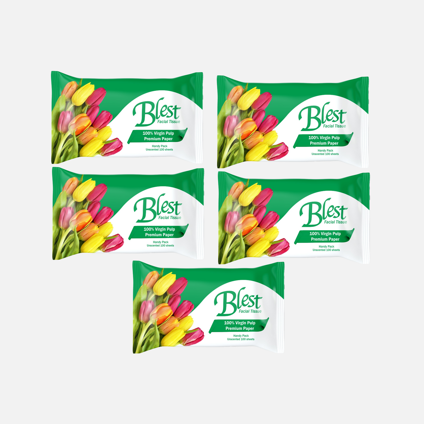 Blest Facial Tissue Handy Pack 2 Ply 50 Pull x 5 Packs (250 Pulls)