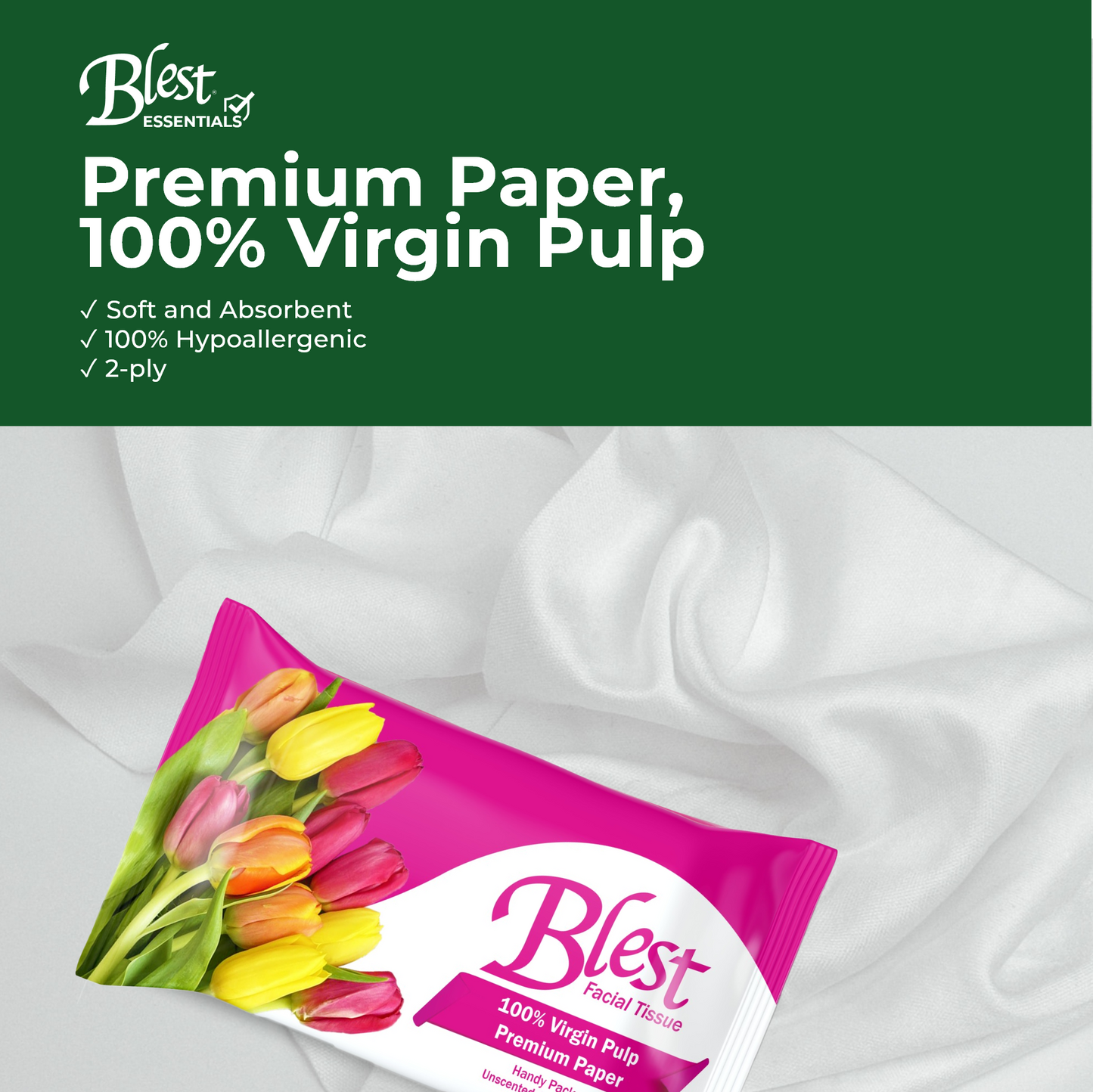 Blest Facial Tissue Pop-up 2 Ply 40 Pulls x 8 Packs (320 Pulls)