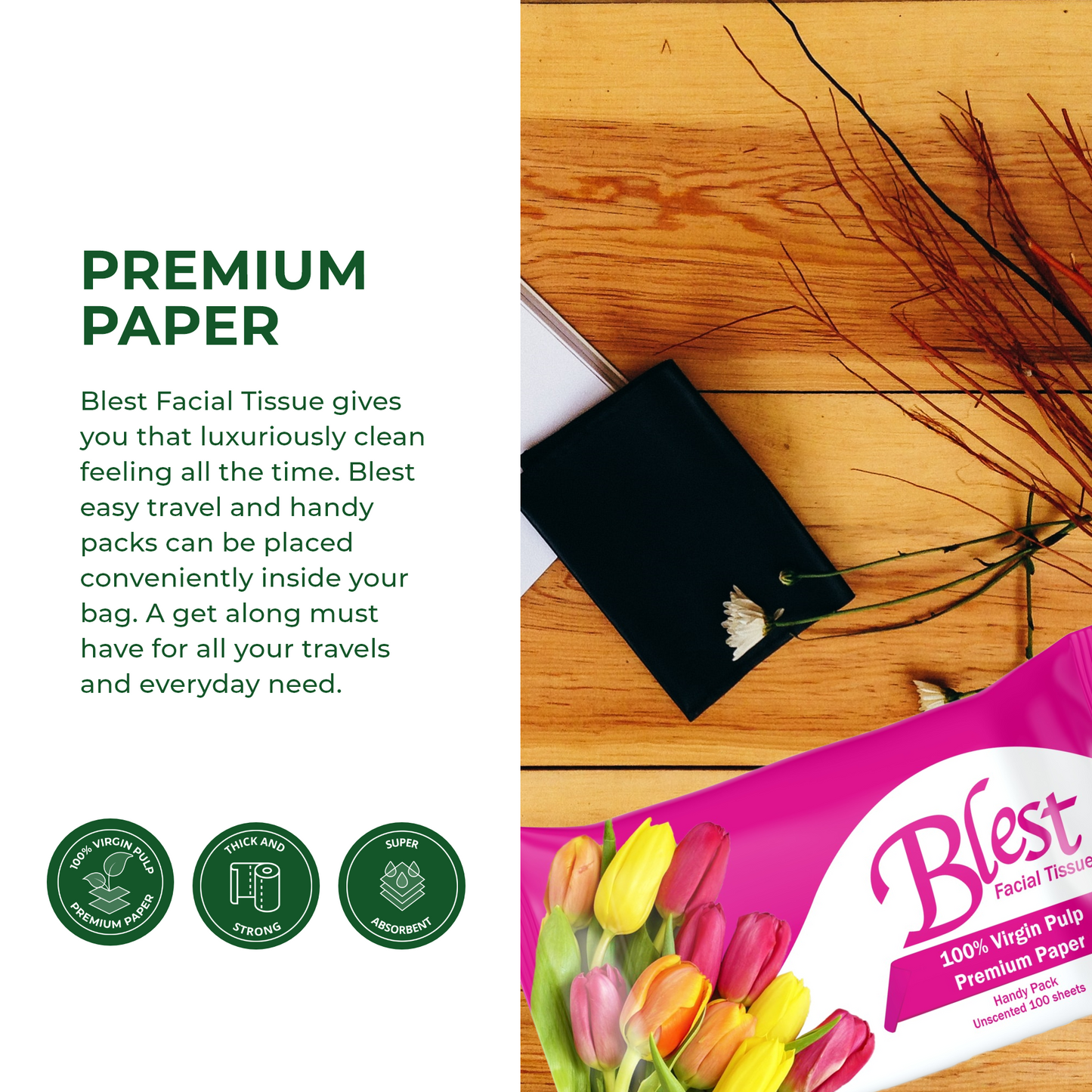 Blest Facial Tissue Pop-up 2 Ply 40 Pulls x 8 Packs (320 Pulls)