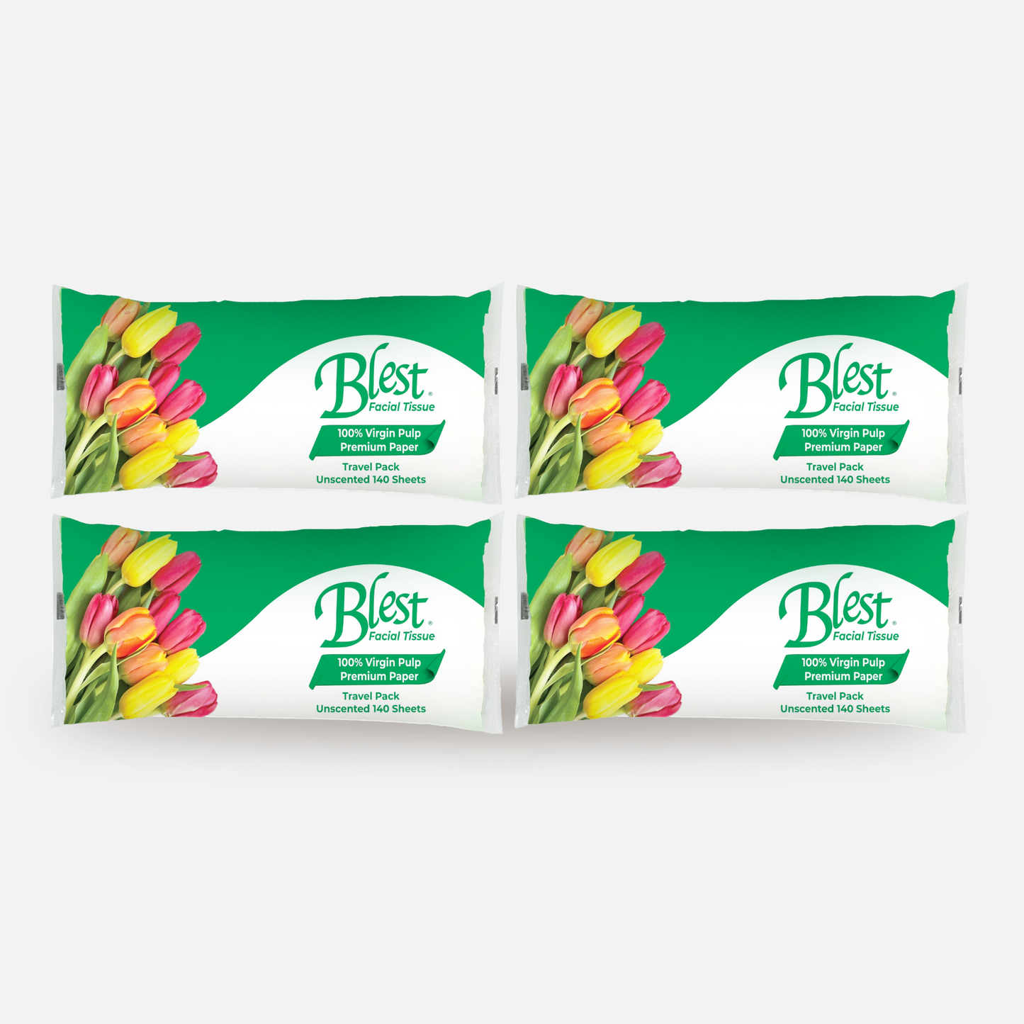 Blest Facial Tissue Travel Pack 2 Ply 70 Pulls x 4 Packs (280 Pulls)