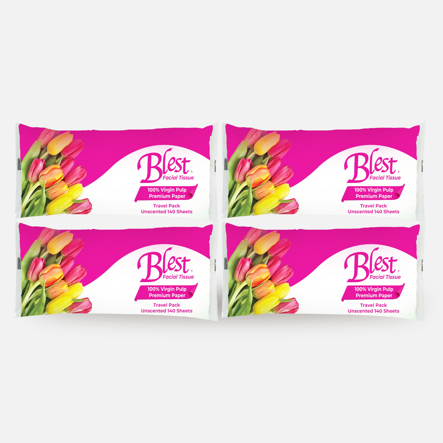 Blest Facial Tissue Travel Pack 2 Ply 70 Pulls x 4 Packs (280 Pulls)