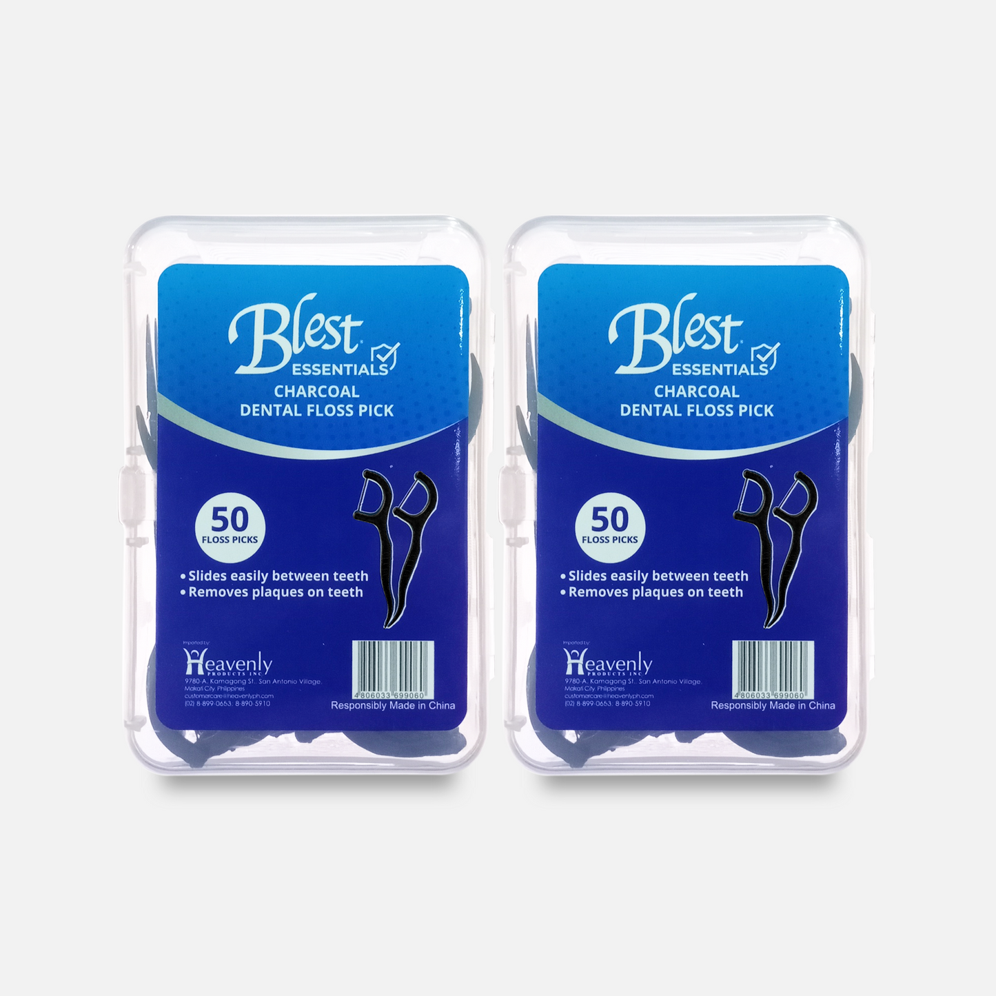 Blest Essentials Dental Floss Pick Charcoal 50 pieces x 2 Packs