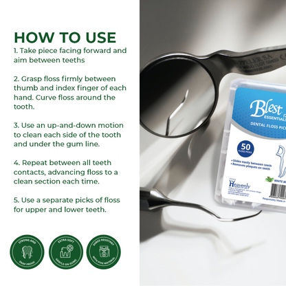 Blest Essentials Dental Floss Pick Mint 50 pieces x 2 Packs