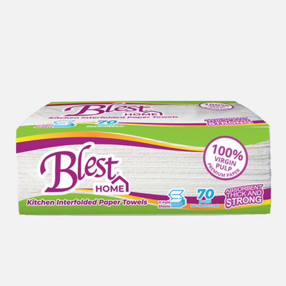 Blest Home Kitchen Interfolded Paper Towels 70 Pulls x 3 Packs Polybag (210 Pulls)