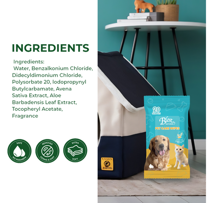 Blest Natural Pet Care Wipes 60 Sheets by 2 packs (120 Sheets)