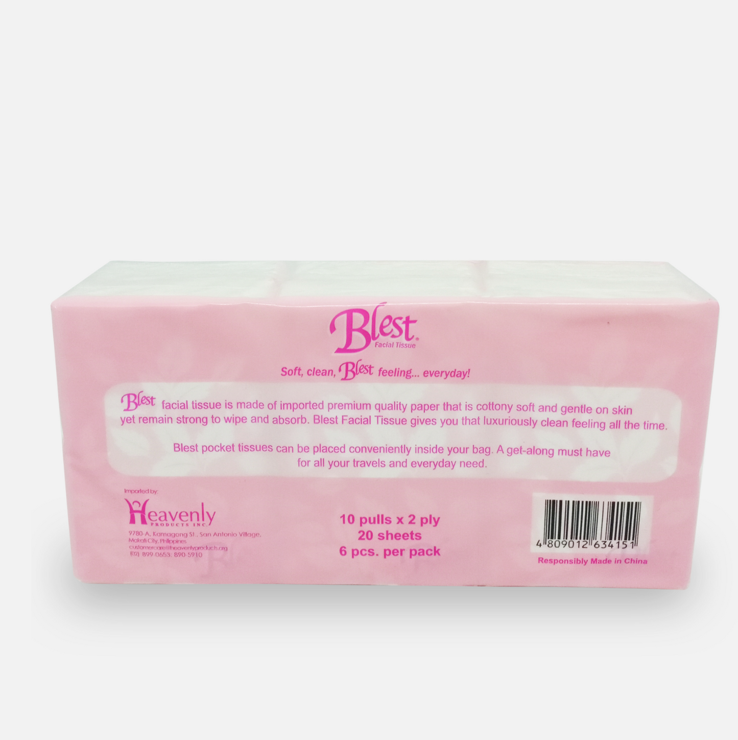 Blest Facial Pocket Tissue 2 Ply 10 Pulls x 6 Pocket (60 Pulls)