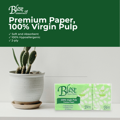 Blest Facial Pocket Tissue 2 Ply 10 Pulls x 6 Pocket (60 Pulls)