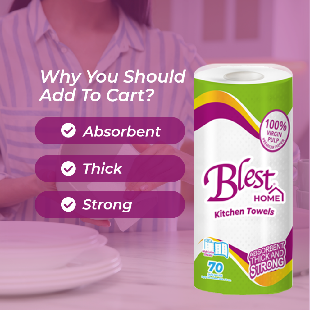Blest Home Kitchen Towel 70 Pulls 2 Ply 3 Rolls