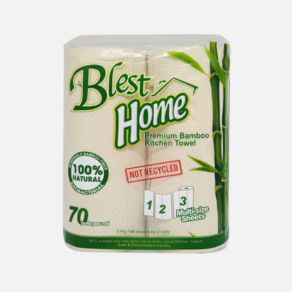 Blest Premium Bamboo Kitchen Towel 2 Ply 70 Pulls x 2 Rolls (140 Pulls)