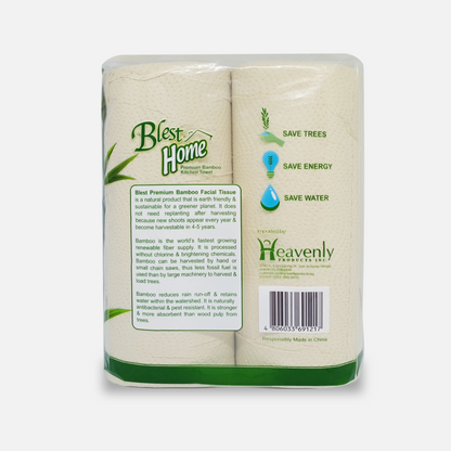 Blest Premium Bamboo Kitchen Towel 2 Ply 70 Pulls x 2 Rolls (140 Pulls)