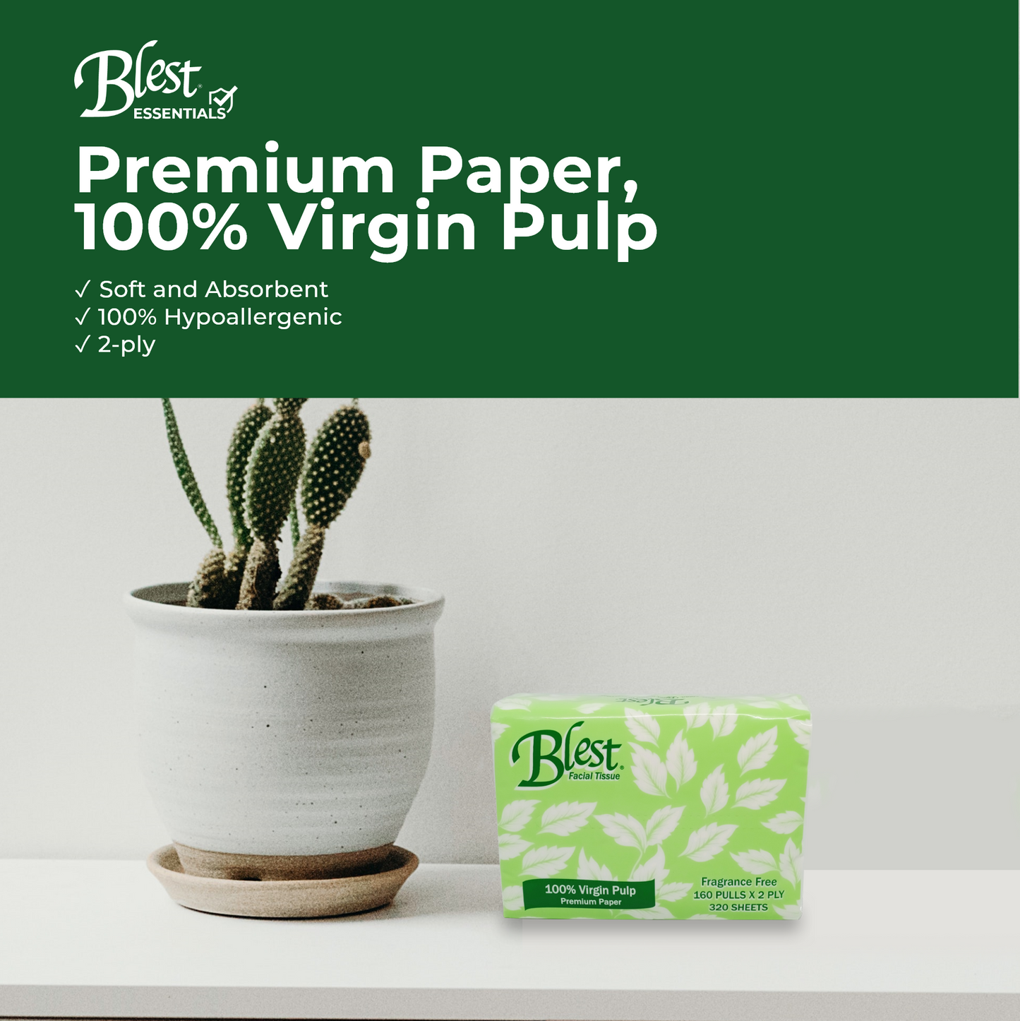 Blest Facial Tissue Handy Pack 160 Pulls 2 Ply Jumbo