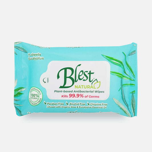 Blest Natural Plant-based Antibacterial Wipes 15 Sheets Eucalyptus