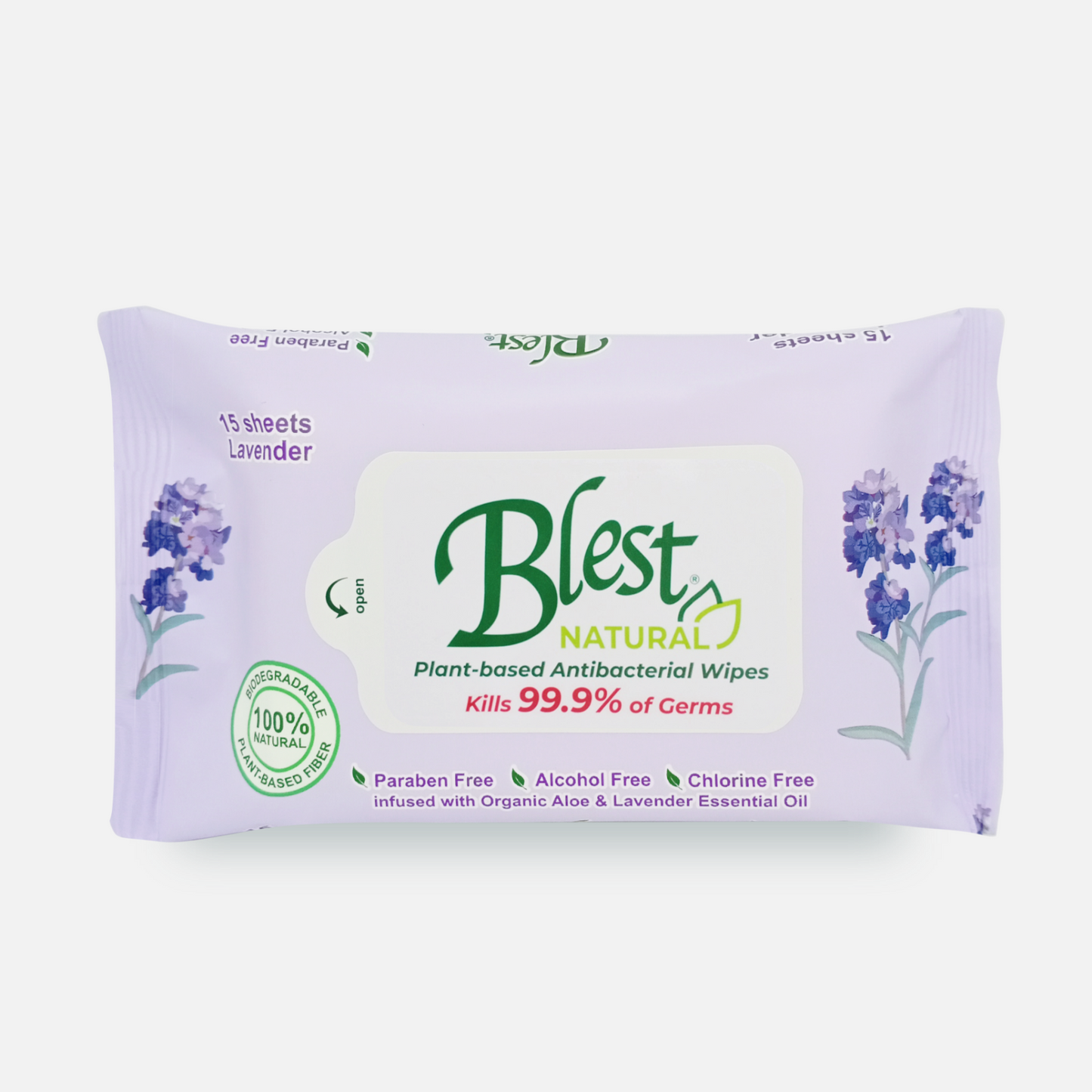 Blest Natural Cleansing Wipes 15 Sheets Lavender