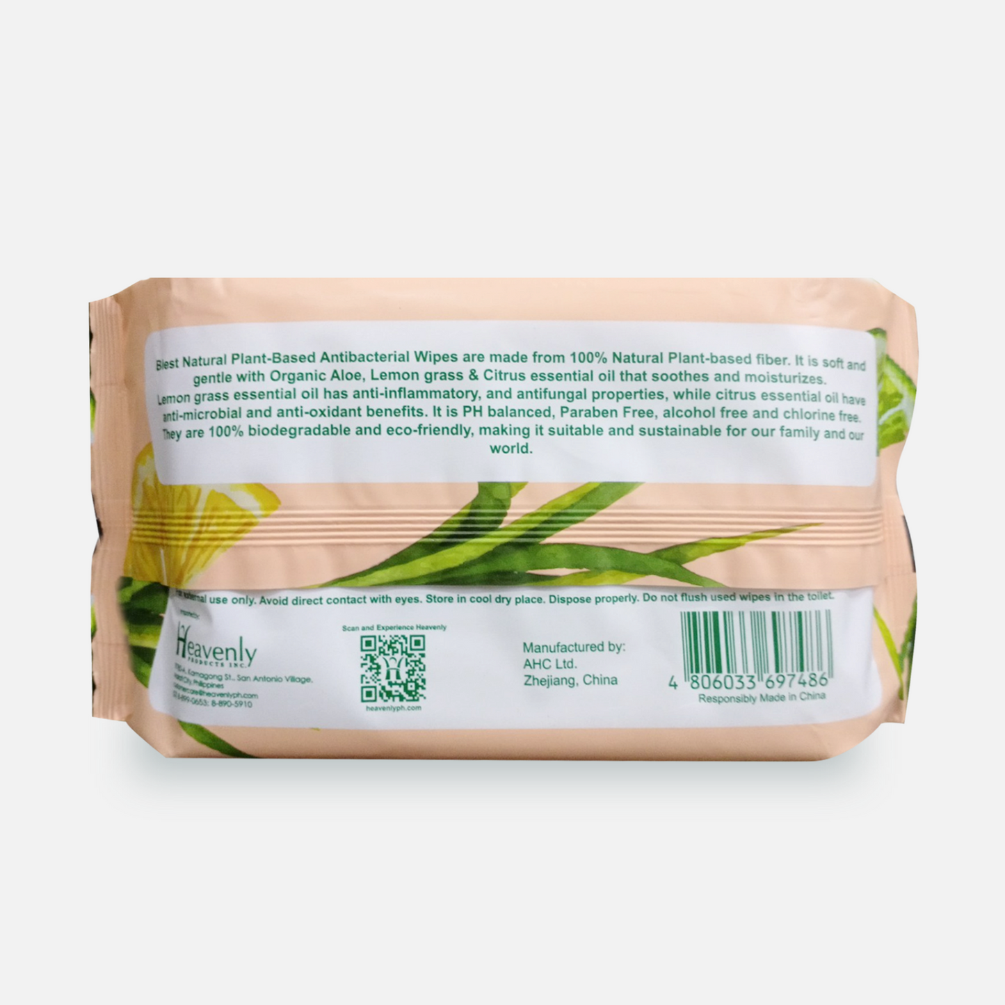 Blest Natural Plant-based Antibacterial Wipes 80 Sheets Lemon Grass and Citrus