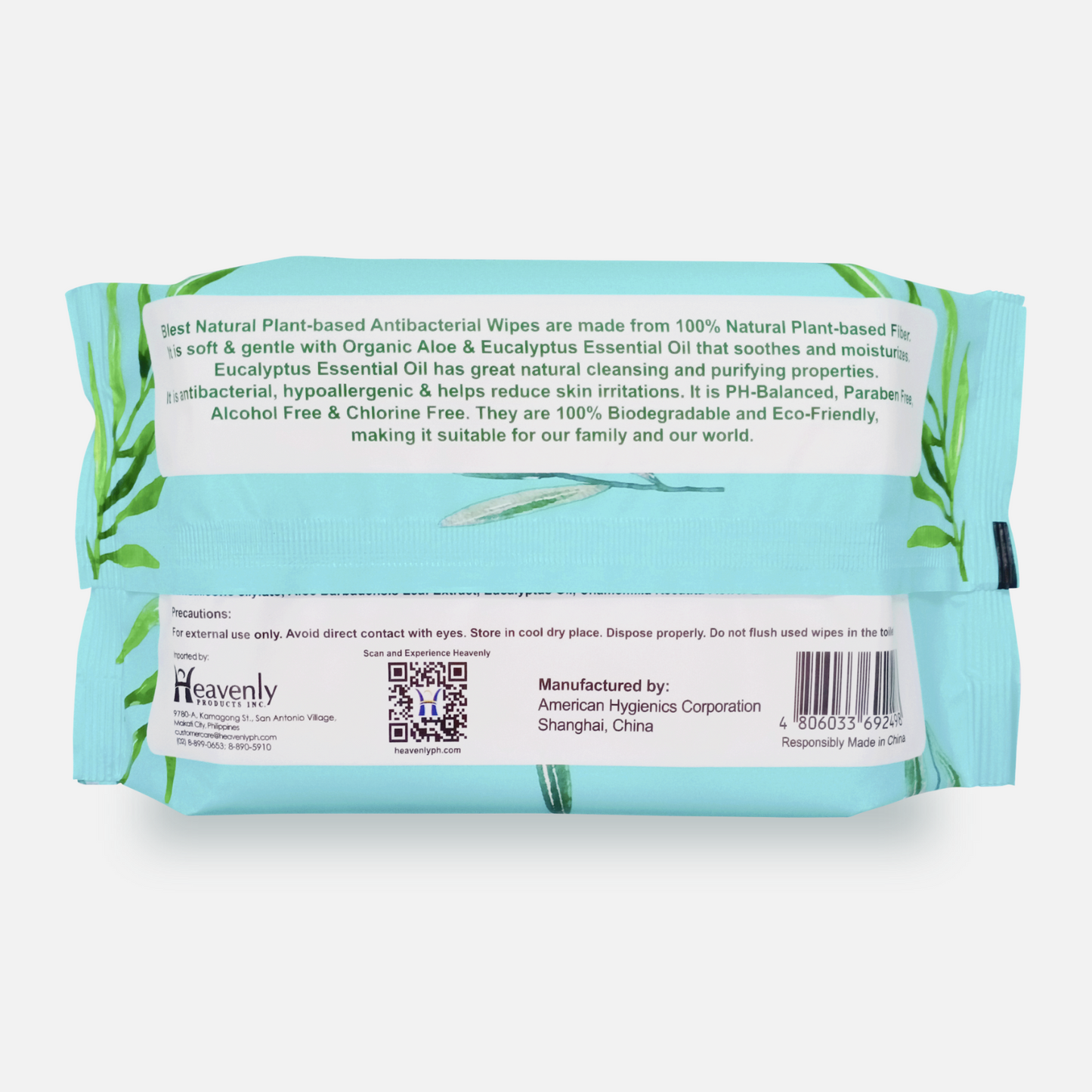 Blest Natural Plant-based Antibacterial Wipes 80 Sheets Eucalyptus