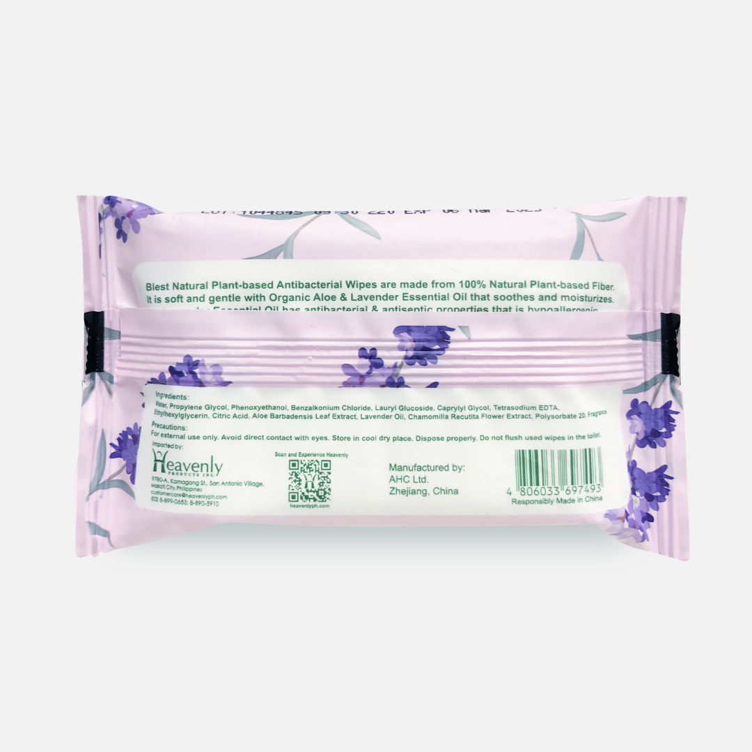 Blest Natural Plant-based Antibacterial Wipes 10 Sheets x 5 Packs Lavender