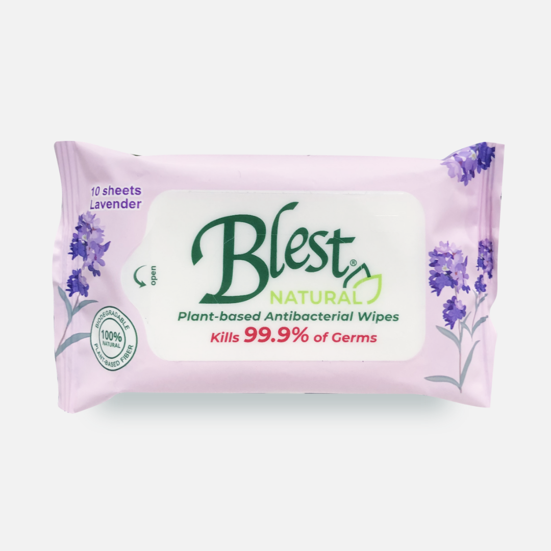 Blest Natural Plant-based Antibacterial Wipes 10 Sheets x 5 Packs Lavender