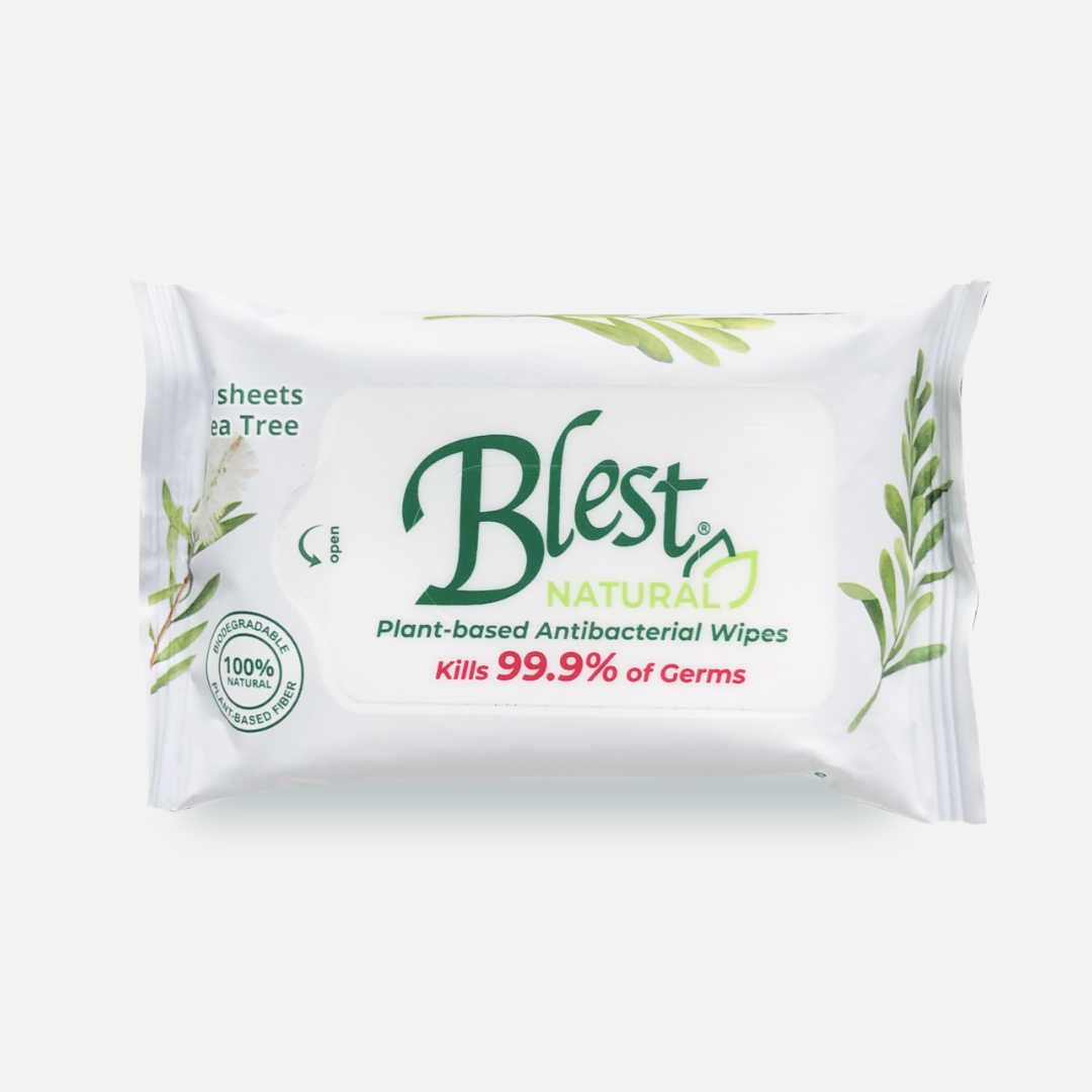 Blest Natural Plant-based Antibacterial Wipes 10 Sheets x 5 Packs Tea Tree