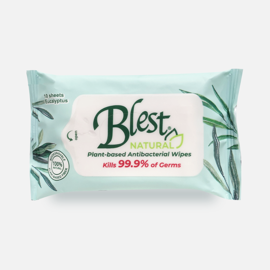 Blest Natural Plant-based Antibacterial Wipes 10 Sheets x 5 Packs Eucalyptus