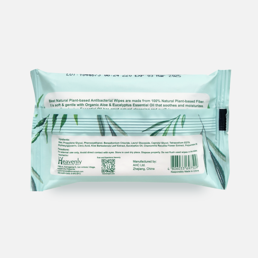 Blest Natural Plant-based Antibacterial Wipes 10 Sheets x 5 Packs Eucalyptus