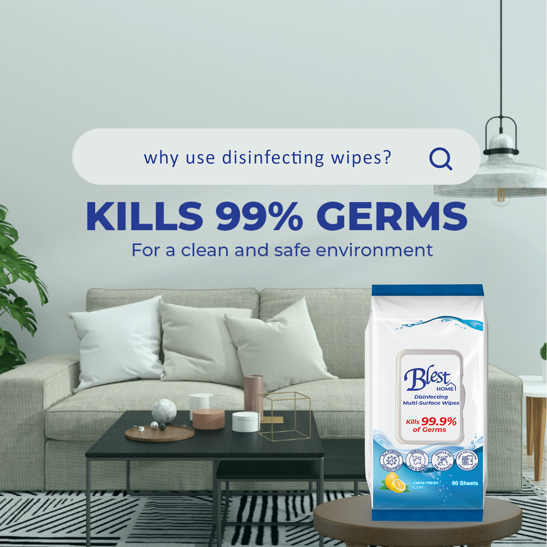 Blest Home Disinfecting Multi-Purpose Wipes 90 Sheets x 6 Packs (540 Sheets)