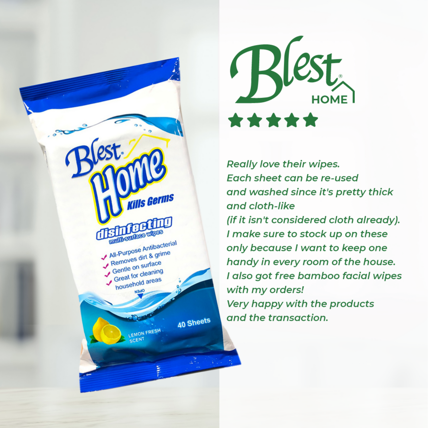 Blest Home Disinfecting Multi-Purpose Wipes 40 Sheets