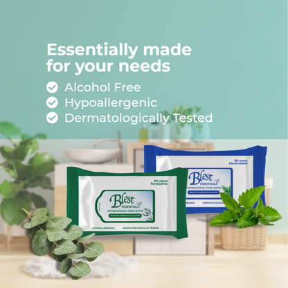 Blest Anti-Bacterial Wipes 60 Sheets x 3 Packs (180 Sheets) Mentholated Scent