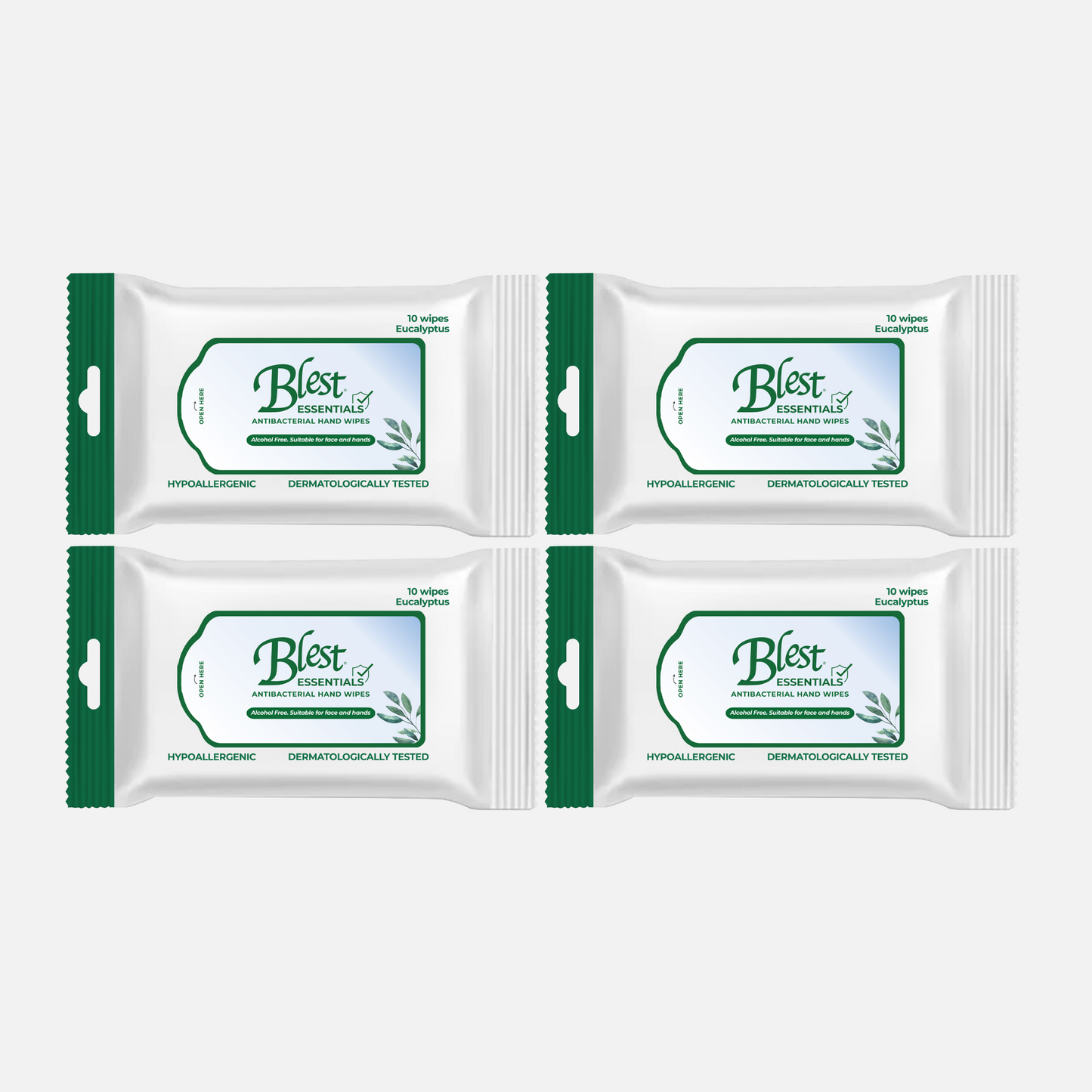 Blest Anti-Bacterial Wipes 10 Sheets 4 Packs (80 Sheets) Eucalyptus Scent