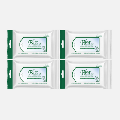 Blest Anti-Bacterial Wipes 10 Sheets 4 Packs (80 Sheets) Eucalyptus Scent