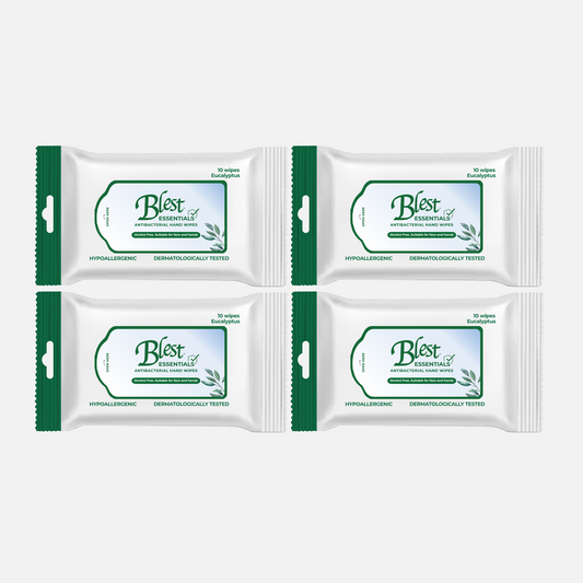 Blest Anti-Bacterial Wipes 10 Sheets 4 Packs (80 Sheets) Eucalyptus Scent