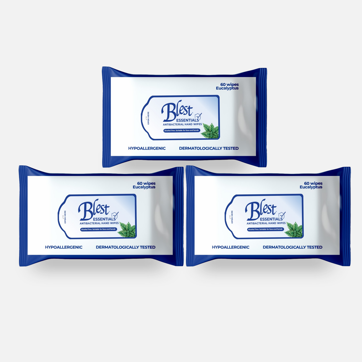 Blest Anti-Bacterial Wipes 60 Sheets x 3 Packs (180 Sheets) Mentholated Scent