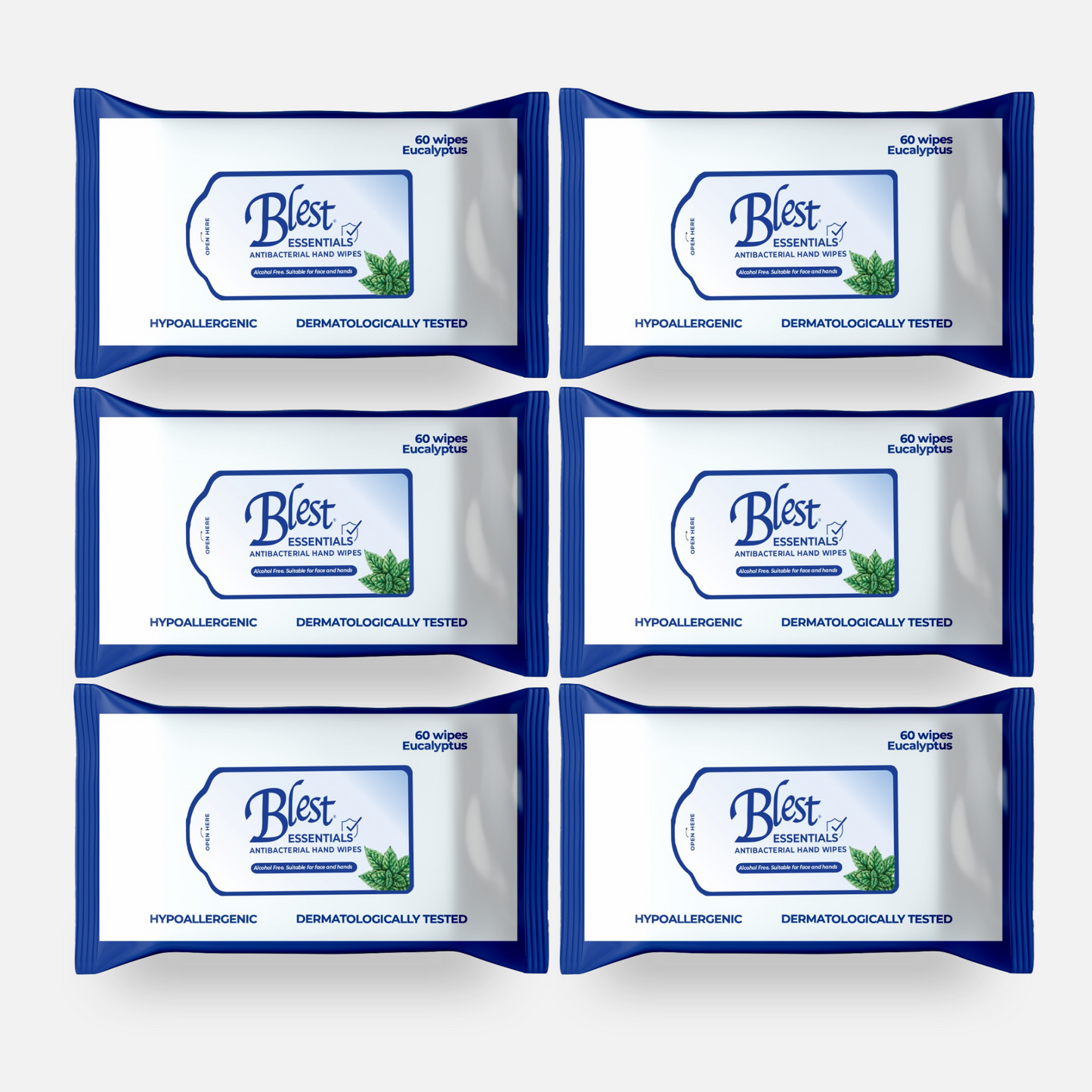 Blest Anti-Bacterial Wipes 60 Sheets x 6 Packs (360 Sheets) Mentholated Scent
