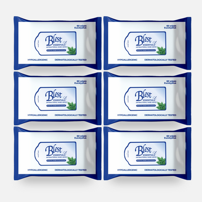 Blest Anti-Bacterial Wipes 60 Sheets x 6 Packs (360 Sheets) Mentholated Scent