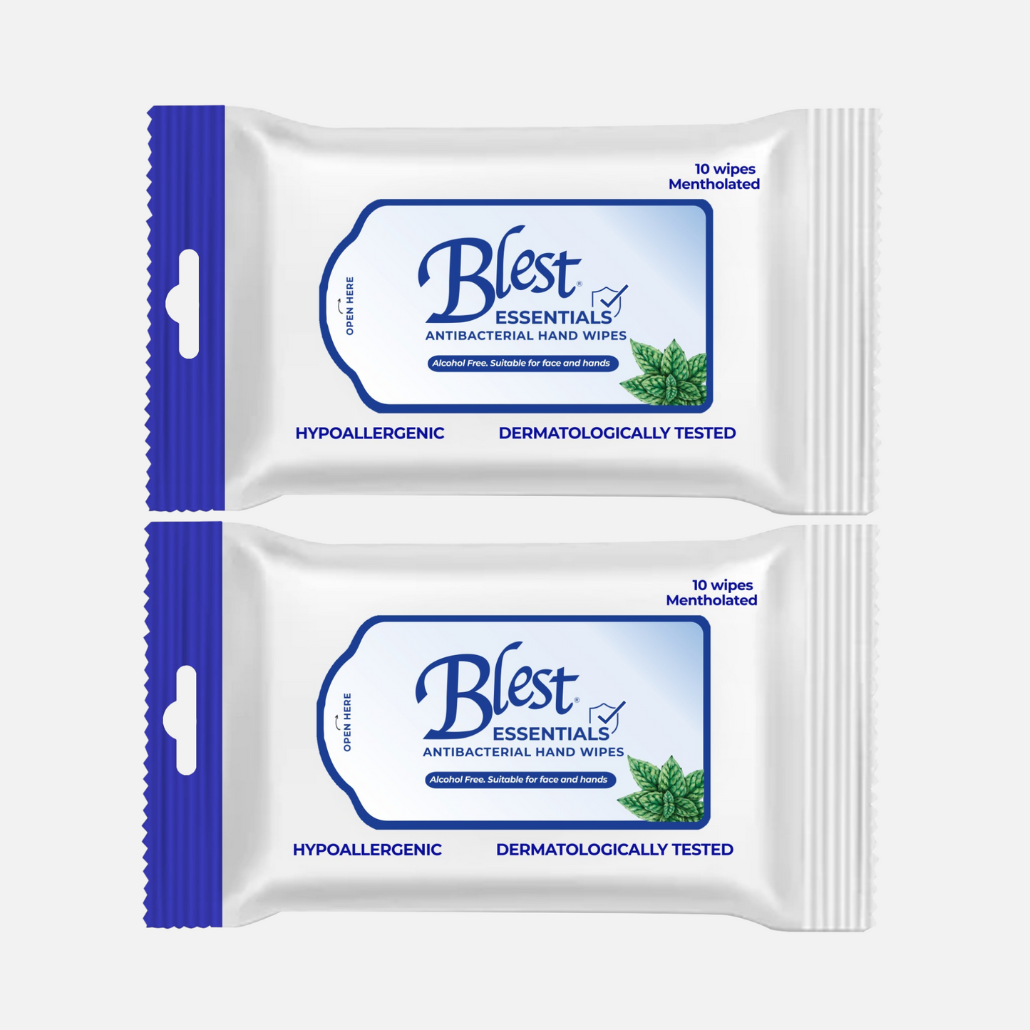 Blest Anti-Bacterial Wipes 10 Sheets 2 Packs (20 Sheets) Mentholated Scent