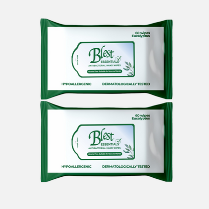 Blest Anti-Bacterial Wipes 60 Sheets 2 Packs (120 Sheets) Eucalyptus Scent