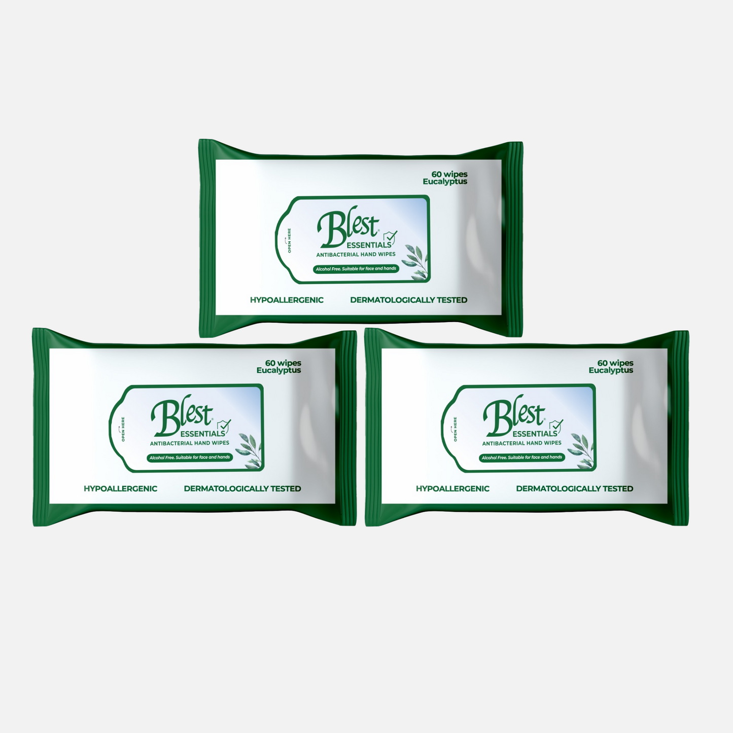Blest Anti-Bacterial Wipes 60 Sheets x 3 Packs (180 Sheets) Eucalyptus Scent