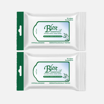 Blest Anti-Bacterial Wipes 10 Sheets 2 Packs (20 Sheets) Eucalyptus Scent