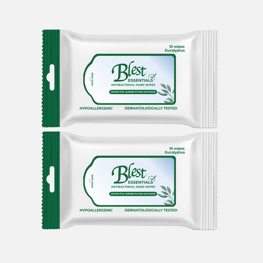 Blest Anti-Bacterial Wipes 10 Sheets 2 Packs (20 Sheets) Eucalyptus Scent