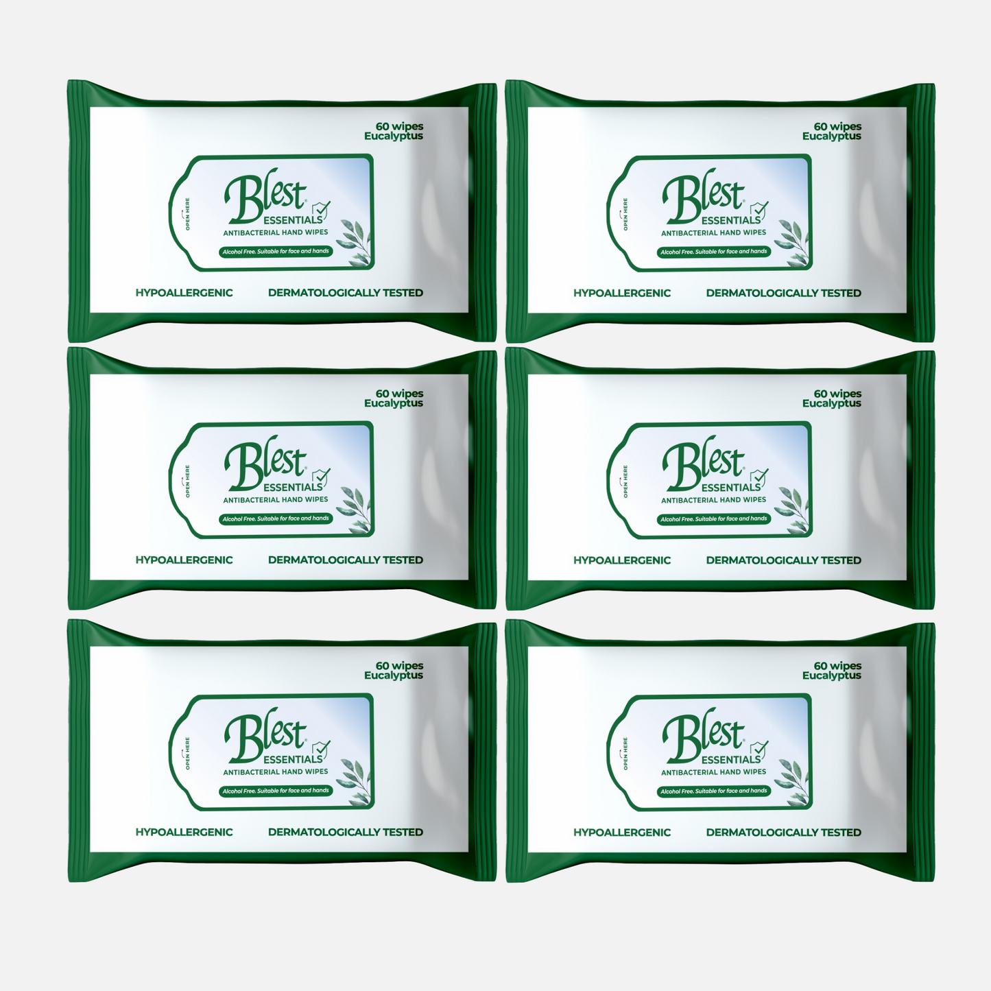 Blest Anti-Bacterial Wipes 60 Sheets x 6 Packs (360 Sheets) Eucalyptus Scent