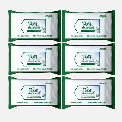 Blest Anti-Bacterial Wipes 60 Sheets x 6 Packs (360 Sheets) Eucalyptus Scent