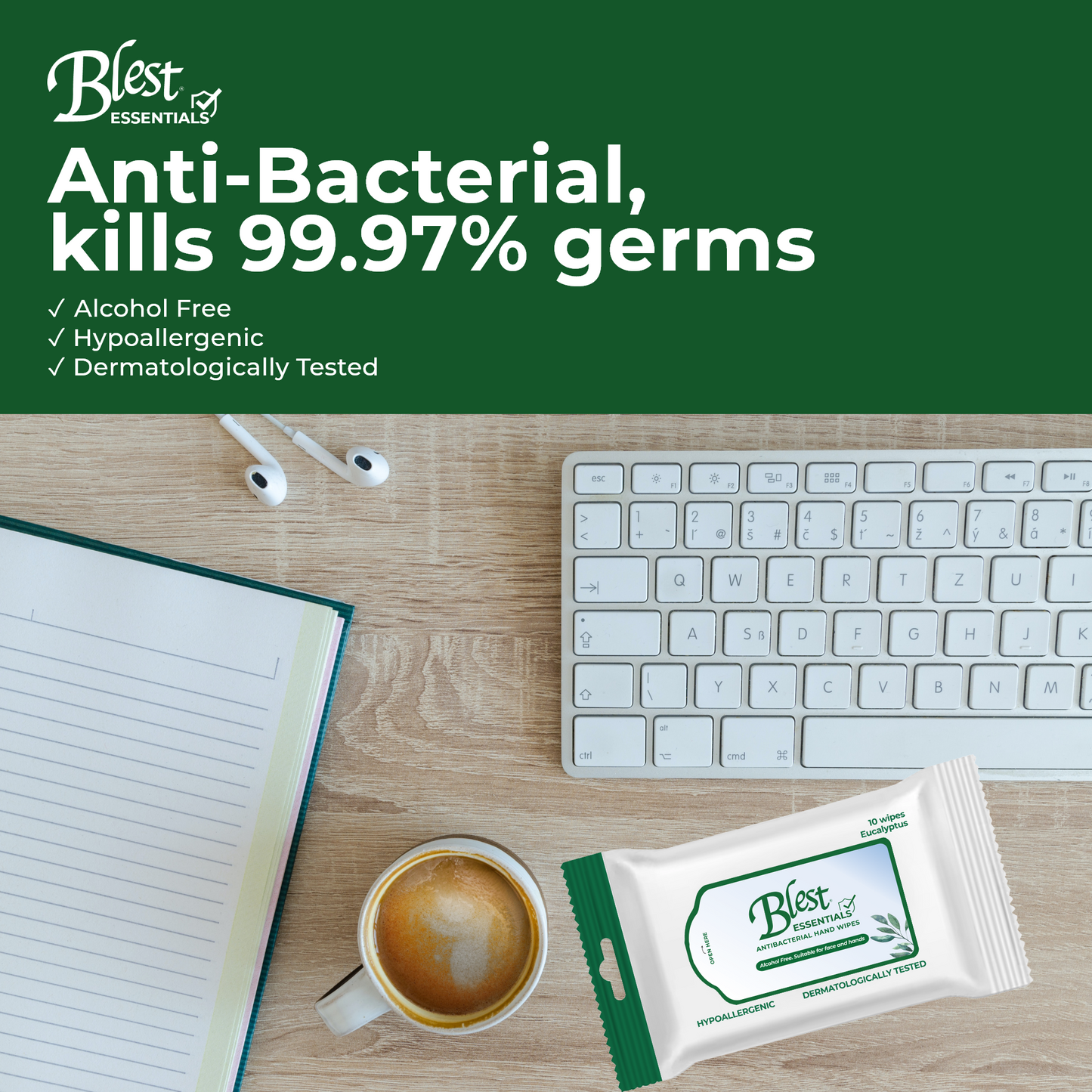 Blest Anti-Bacterial Wipes 10 Sheets Eucalyptus Scent