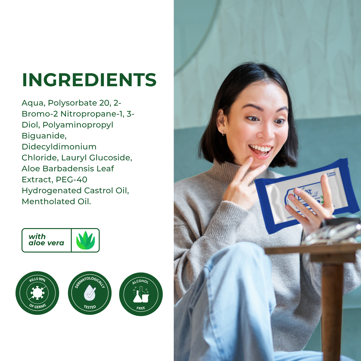 Blest Anti-Bacterial Wipes 60 Sheets x 3 Packs (180 Sheets) Mentholated Scent