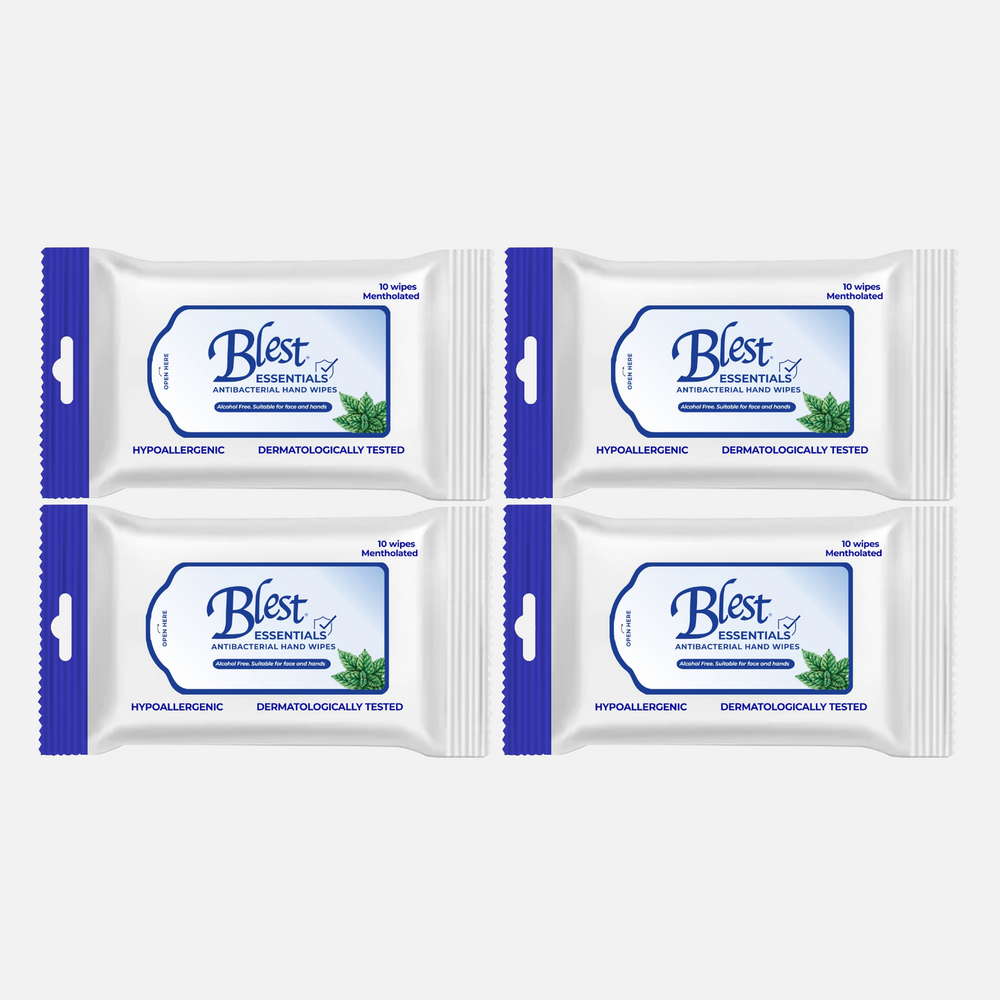 Blest Anti-Bacterial Wipes 10 Sheets 4 Packs (80 Sheets) Mentholated Scent