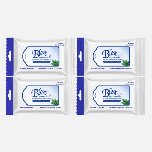Blest Anti-Bacterial Wipes 10 Sheets 4 Packs (80 Sheets) Mentholated Scent