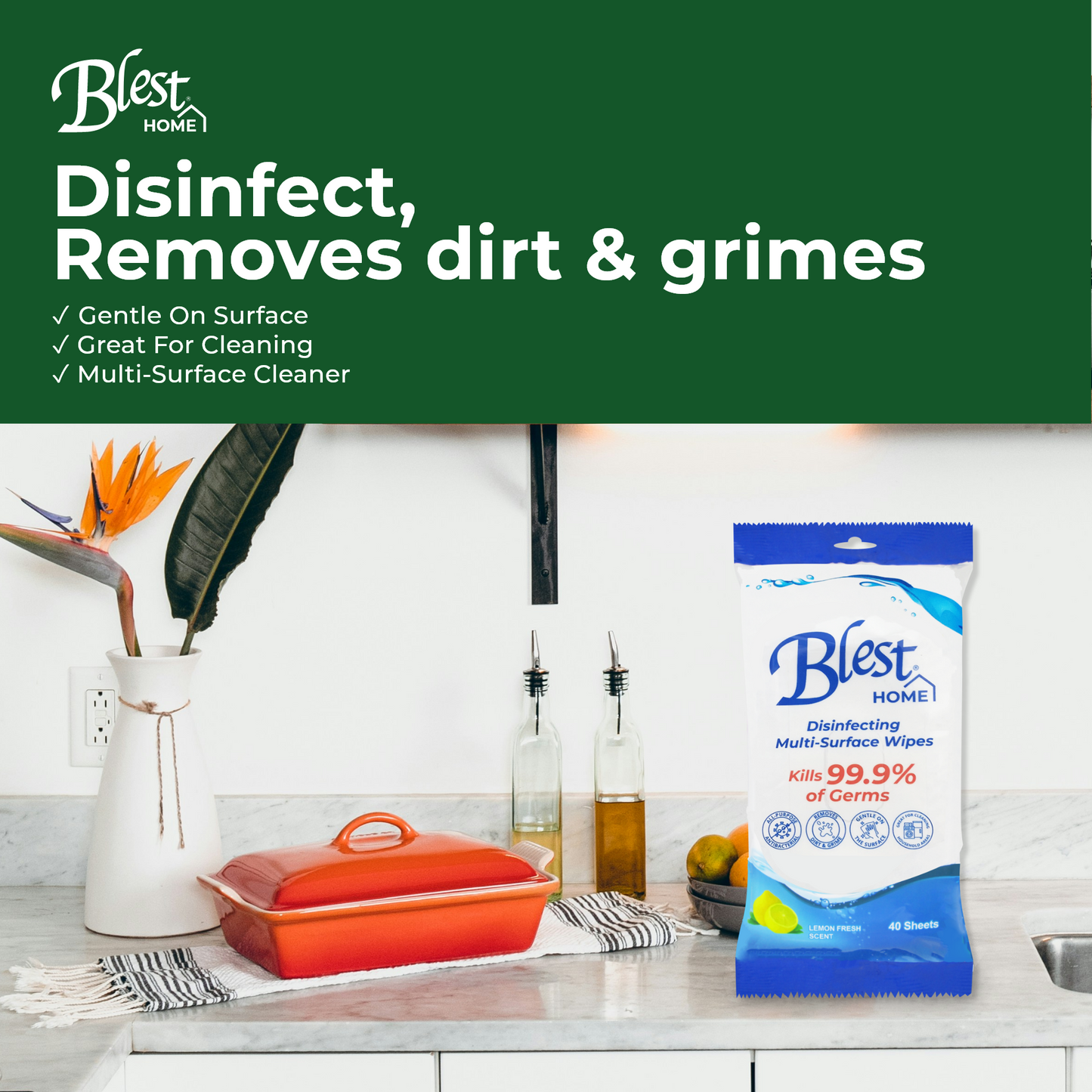 Blest Home Disinfecting Multi-Purpose Wipes 90 Sheets x 6 Packs (540 Sheets)