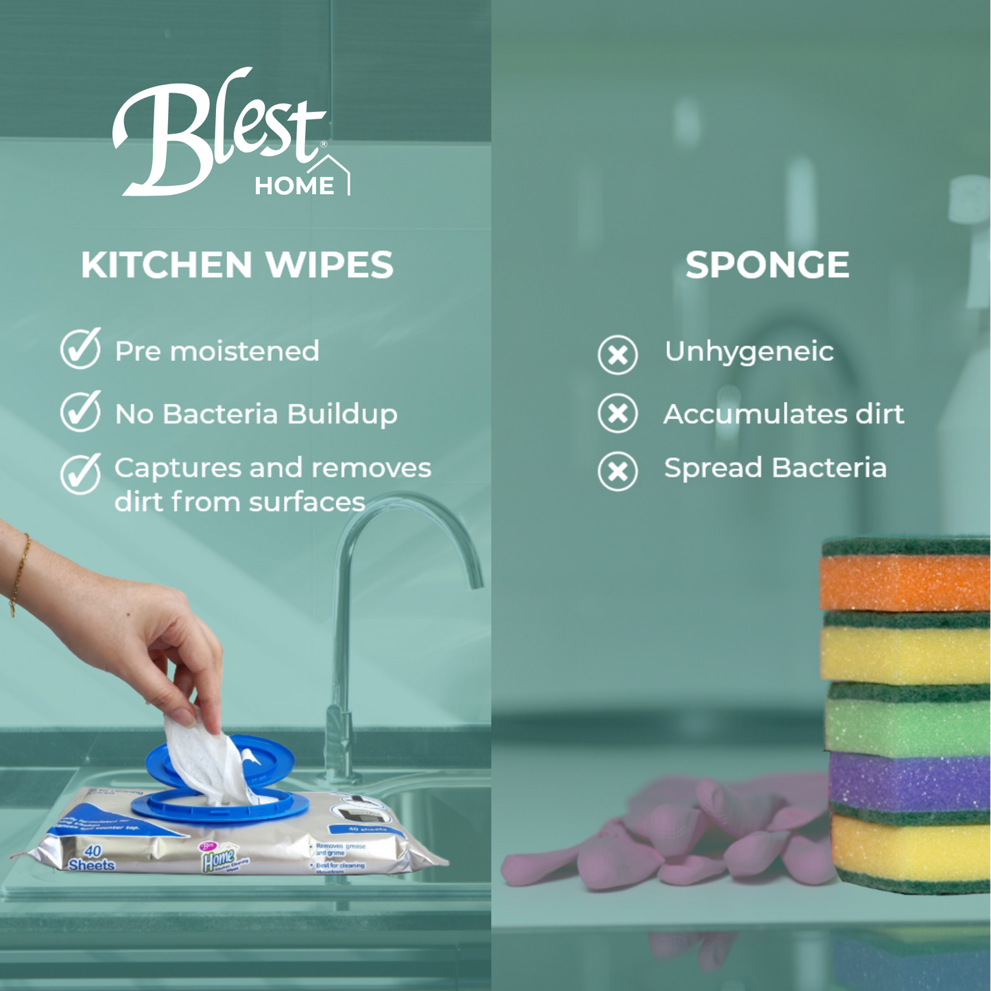 Blest Home Kitchen Cleaning Wipes 40 Sheet